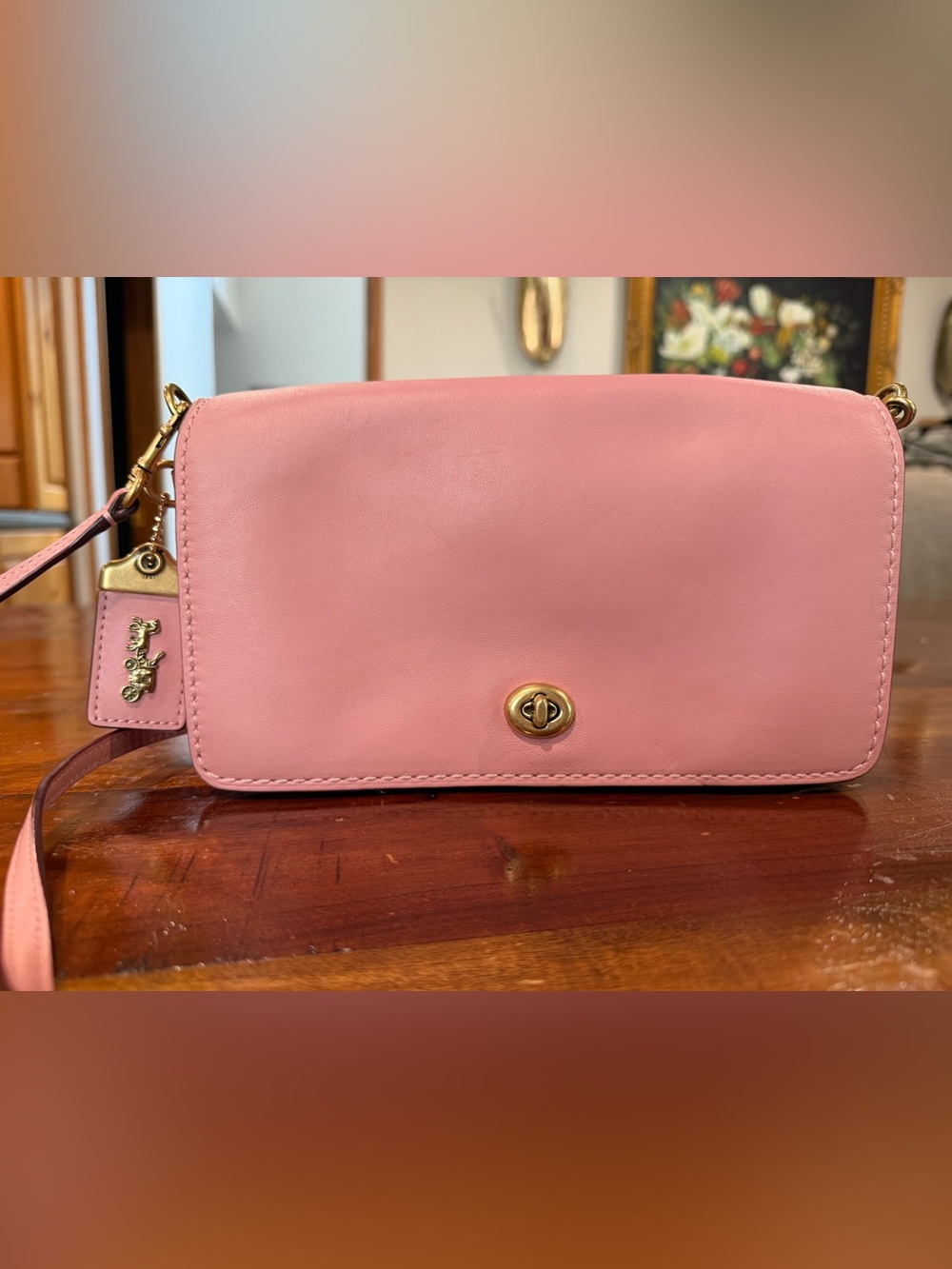 Coach Dinky Leather Pink Leather Turnlock Crossbody